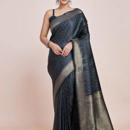 Monjolika Fashion Navy Woven Saree With Unstitched Blouse-image-73
