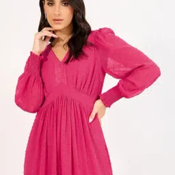 Styli Pink Polyester Flared Dresses-image-75