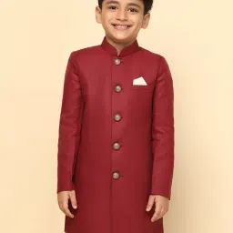 KISAH Boys Maroon Solid Full Sleeves Sherwani-image-6