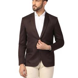TAHVO Brown Cotton Slim Fit Blazer-image-92
