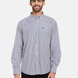 METTLE Navy Regular Fit Striped Shirt-image-35