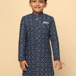 KISAH Boys Navy Printed Full Sleeves Sherwani-image-49