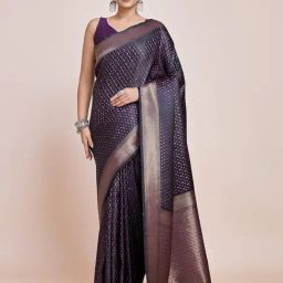 Monjolika Fashion Purple Woven Saree With Unstitched Blouse-picture-43