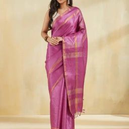 Fabindia Magenta Silk Blend Saree-image-67