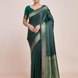 Monjolika Fashion Green Woven Saree With Unstitched Blouse-image-49