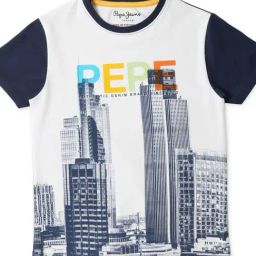 Pepe Jeans Kids Whit & Navy Printed T-Shirt-image-15