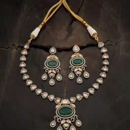 Kushal's Fashion Jewellery Green Golden Set for Women-picture-20