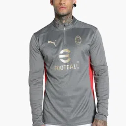 Puma Grey Slim Fit AC Milan Training Slim Fit Quarter-Zip Football Jersey-image-98