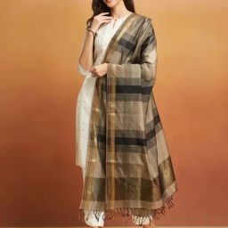 Grey Cotton Silk Blend Maheshwari Dupatta-image-26