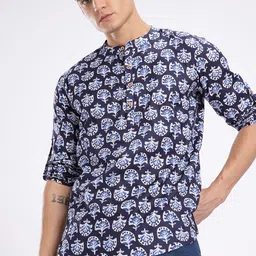 Anouk Rustic Band Collar Indie-Floral Printed Roll-Up Sleeves Kurta-image-42