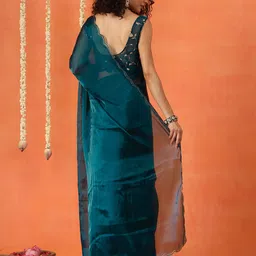 Tikhi Imli Sequinned Scalloped Border Satin Saree image 3