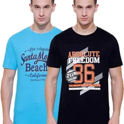 Dyca Blue & Black Regular Fit Printed Crew T-Shirt - Pack of 2-image-17