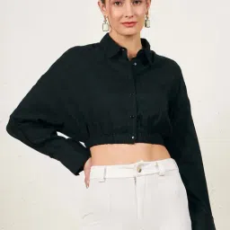 Marie Claire Black Self Pattern Crop Top-picture-15