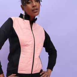 Campus Sutra Black & Peach Cotton Quilted Pattern Jacket-picture-32