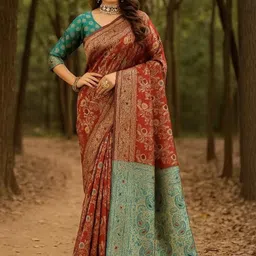 Moda Rapido Red Woven Design Silk Cotton Kanjeevaram Sarees-picture-18
