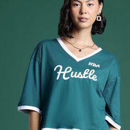 DressBerry Printed V-Neck Drop-Shoulder Sleeves Pure Cotton T-shirt-image-40