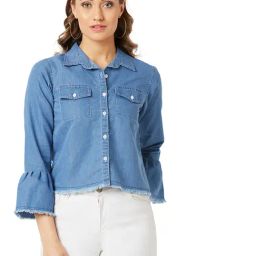Miss Chase Light Blue Relaxed Fit Jacket-image-48