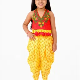 TWISHA Kids Orange & Yellow Embroidered Top Set-image-58