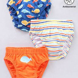 Babyhug Antibacterial Fish Print & Striped Briefs Pack Of 3 - Multicolor-image-115