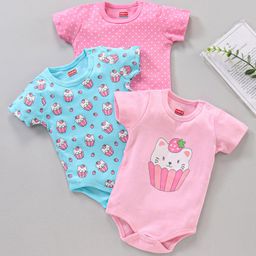 Babyhug 100% Cotton Half Sleeves Onesie Multi Print Pack of 3 - Multicolour-image-31