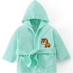 Babyhug Knit Terry Full Sleeves Hooded  Bath Robe with  Lion Patch - Blue-image-69