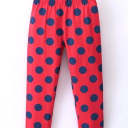Doreme Cotton Single Jersey Full Length Legging Polka Dot Print- Red-image-54