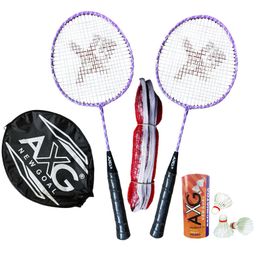 AXG Durable & Stylish Design 2 Racquets with 3 feather shuttles, net and cover Badminton Kit (Purple)-22