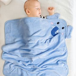 Baby Moo Elephant Applique with 3D Ears Soft Blanket - Blue-image-30