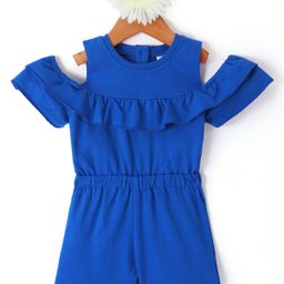 Kookie Kids Cold Shoulder Sleeves Jumpsuit with Frill Detailing - Blue-image-51