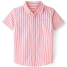 Babyhug 100% Cotton Woven Half Sleeves Regular Collar Shirt with Stripes -Peach-image-3