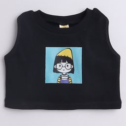 Aww Hunnie Knitted Sleeveless Girl Printed Tank Top - Black-image-91