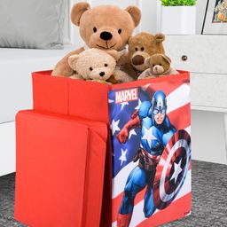 Kuber Industries Captain America Toy Storage Box  Laundry Basket for Toys  Folding Laundry Basket  Clothes Hamper with Lid & Handles  Storage Basket for Bathroom  60 LTR  Red-14
