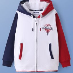 Pine Kids Cotton Knit Full Sleeves Front Open Hooded Sweatjacket With Ball Design - White-image-13