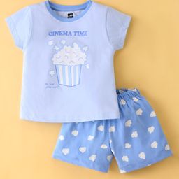 Evimo Single Jersey Knit Half Sleeves Night Suit With Popcorn Print - Sky Blue-picture-12