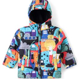 Babyhug Woven Full Sleeves Front Open Padded Hooded Jacket with Vehicles Print - Multicolour-image-76