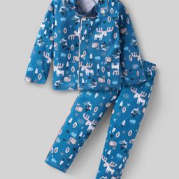 OHMS Single Jersey Knit Full Sleeves Night Suit with Reindeer Print - Blue-image-47