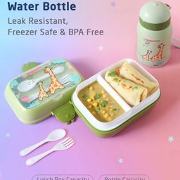 ZOE Portable Lunch Box with Bottle Set GiraffePrint - Light Green-25