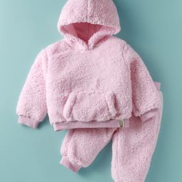 Little Kangaroos Knit Winter Wear Full Sleeves Hooded T-Shirt with Kangroo Pockets & Joggers - Pink-image-72