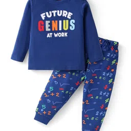 Babyhug Cotton Knit Full Sleeves Text Printed Night Suit - Blue-picture-10