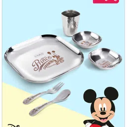 Babyhug Disney Mickey Mouse Stainless Steel Spoon & Fork Set| Easy to Clean & Maintain| Encourage Self Feeding| Laser Print| Dishwasher Safe - Silver-picture-0