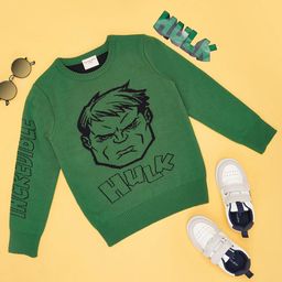 Pantaloons Junior Marvel Featuring Full Sleeves Hulk Designed Sweater - Green-picture-40