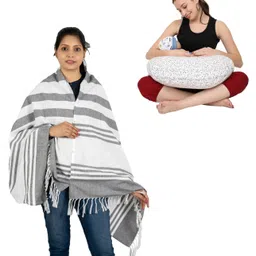 nene MultiPurpose Woven Breastfeeding Shawl & Pillow Combo - Grey-picture-21