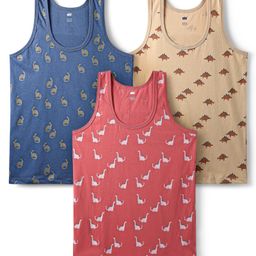 Simply Sinker Knit Sleeveless Vests Dino Print Pack Of 3 - Red Navy Blue & Tan-image-16
