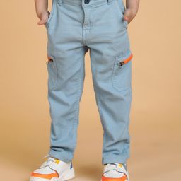 Tales & Stories Cotton Lycra Textured Tapered Fit Trouser - Sky Blue-image-3