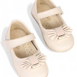 Lil Lollipop Bow Applique Detailed With Velcro Closure Mary Jane Ballerinas - Cream-image-52