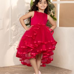 Toy Balloon Kids Sleeveless Lace Detailed High Low Dress - Magenta-image-87
