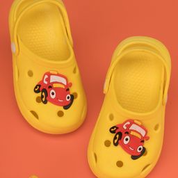 Yellow Bee Car Applique Detailed Perforated Slingback Clogs - Yellow-image-90