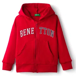 UCB Knit Full Sleeves Hooded Sweatjacket With Benetton Print - Red-picture-33