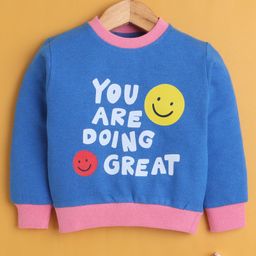 Bumzee Cotton Knit Full Sleeves Winterwear Sweatshirt with You Are Doing Great Text Print - Blue-picture-32