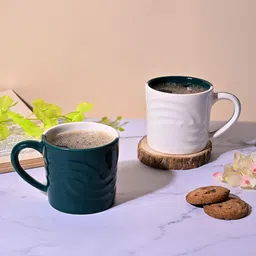 Storepedia Green & White Handcrafted Textured Ceramic Glossy Cups Set of Cups and Mugs-20
